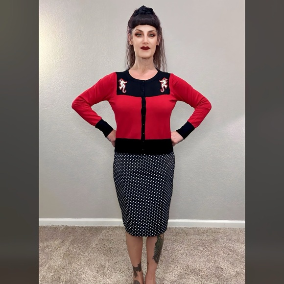 Black White Polka Dot Sourpuss Pencil Skirt XL - Picture 3 of 10